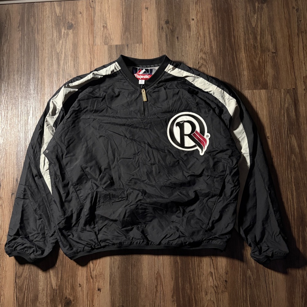 Majestic Men's XL Baseball‎ Pullover Jacket Black R Logo Long Sleeve